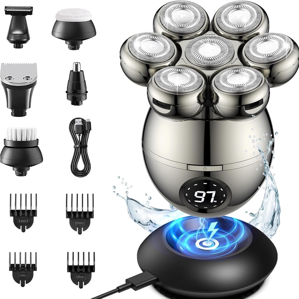 NEW! 7D Wireless Bald Head Shavers Waterproof Wet/Dry LED Display Type-C Charge